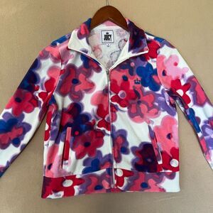 Juicy Couture Women Terry Jacket Small Pink Flower Power Mock Neck Zip Running